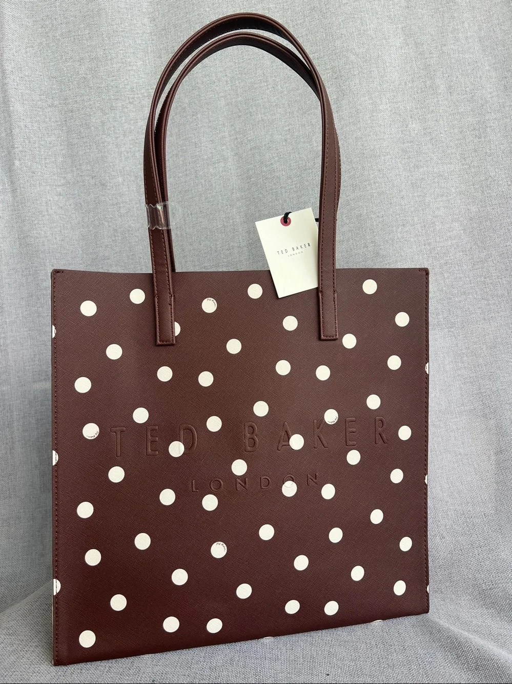 TED BAKER London Icon Polka Dot Saffiano tote shopper brown / cream NWT